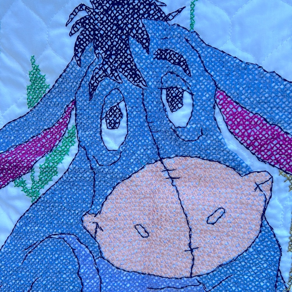 Eeyore Hand-Embroidered Baby Quilt Cross-stitched Infant Blanket Disney Pooh - Picture 3 of 7